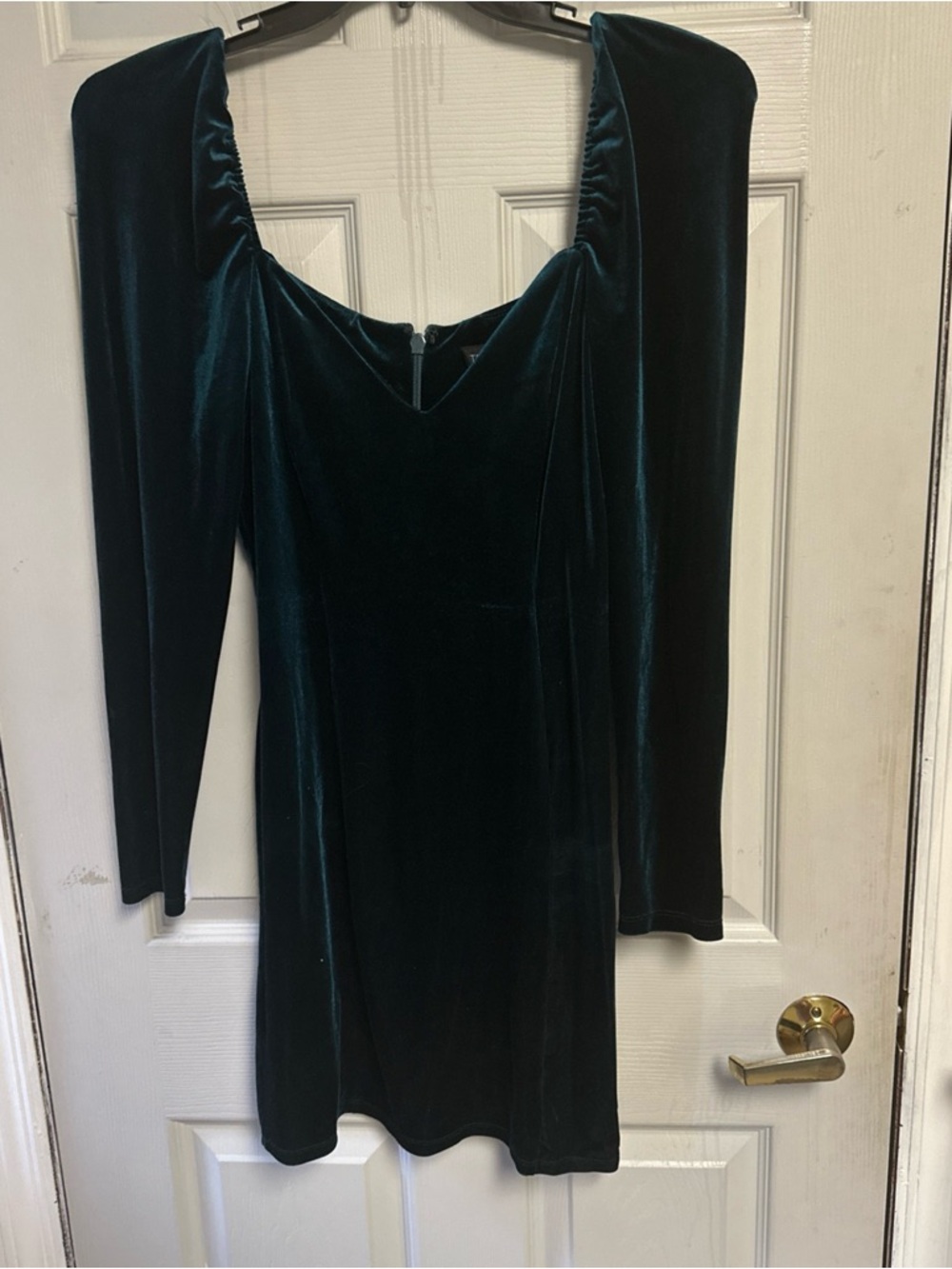 Velvet Long-Sleeve Mini Dress in Deep Teal size 8